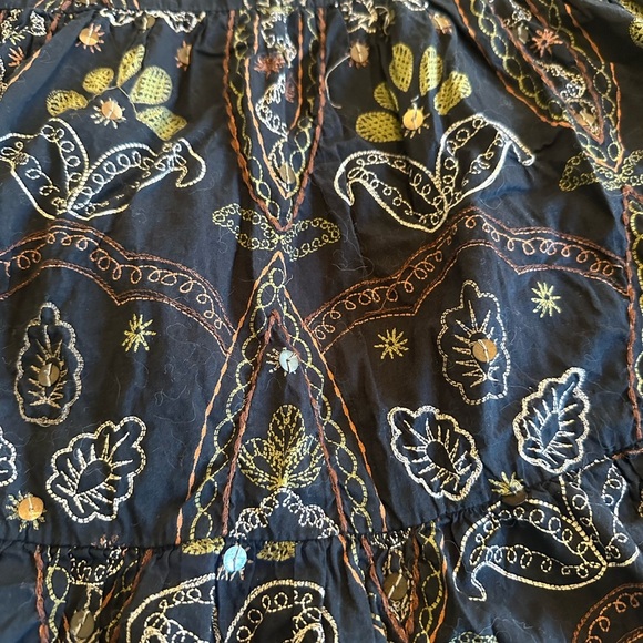 CHICO’S | Tiered Black Maxi Skirt Boho Embroidery & Sequins, Size S - Picture 7 of 10